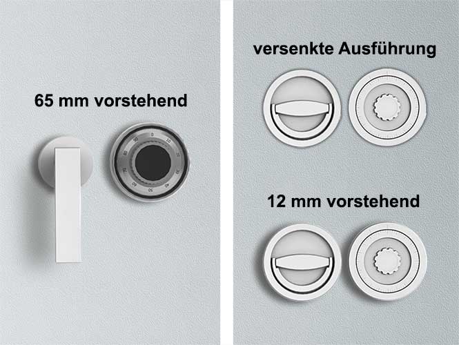 mechanische Zahlenkombinationsschlösser, mit Hängegriff und Klappgriff, vorstehend und versenkt